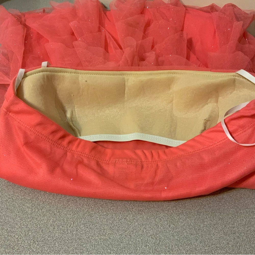 EUC Deb Strapless Coral Sparkly ruffles Prom/ Cocktail mini Dress - Picture 8 of 9